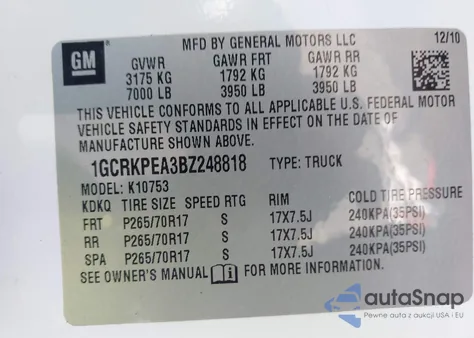 2011 Chevrolet Silverado 1500 Work Truck из США, поврежденный, VIN 1GCRKPEA3BZ248818